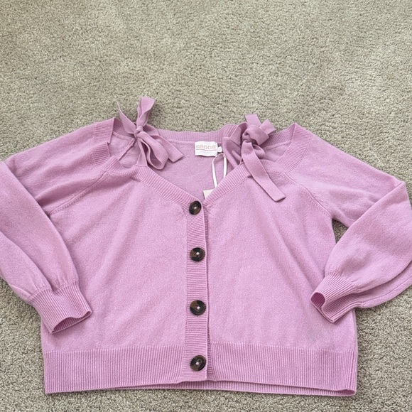 BRODIE CASHMERE NWT Purple Shoulder Tie Cardigan M - Picture 1 of 5